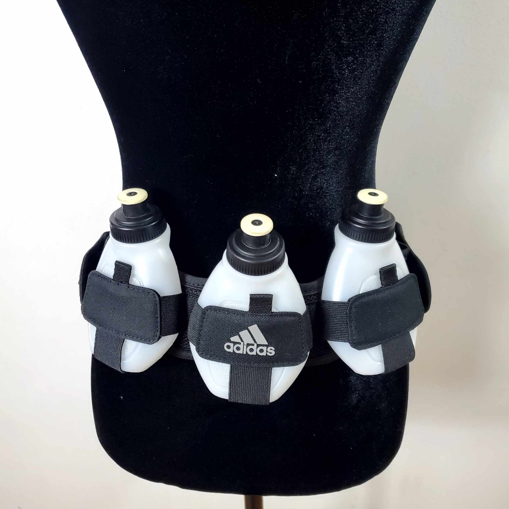 Adidas 3-Flask Hydration Running Belt with Front Zippered Pouch - Black